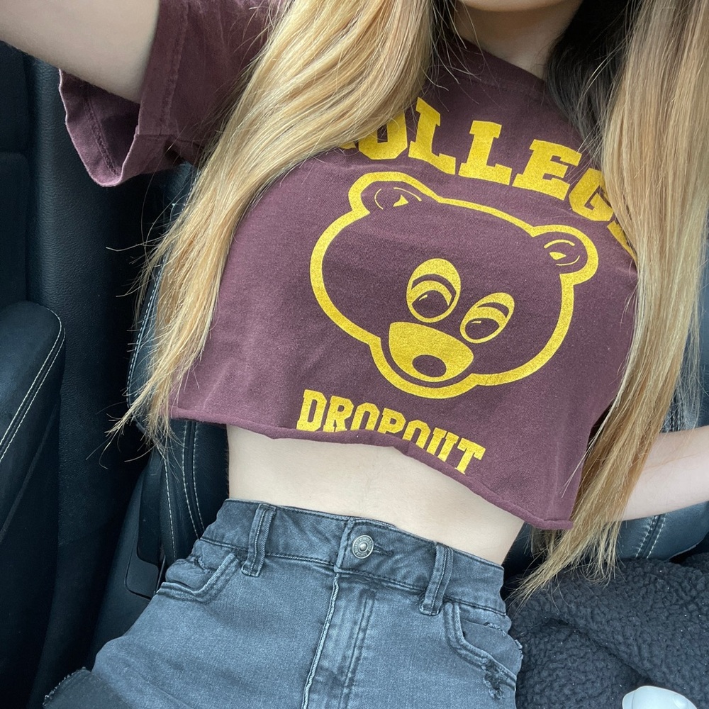 Kanye West College Dropout Bear Graphic Cropped Tee